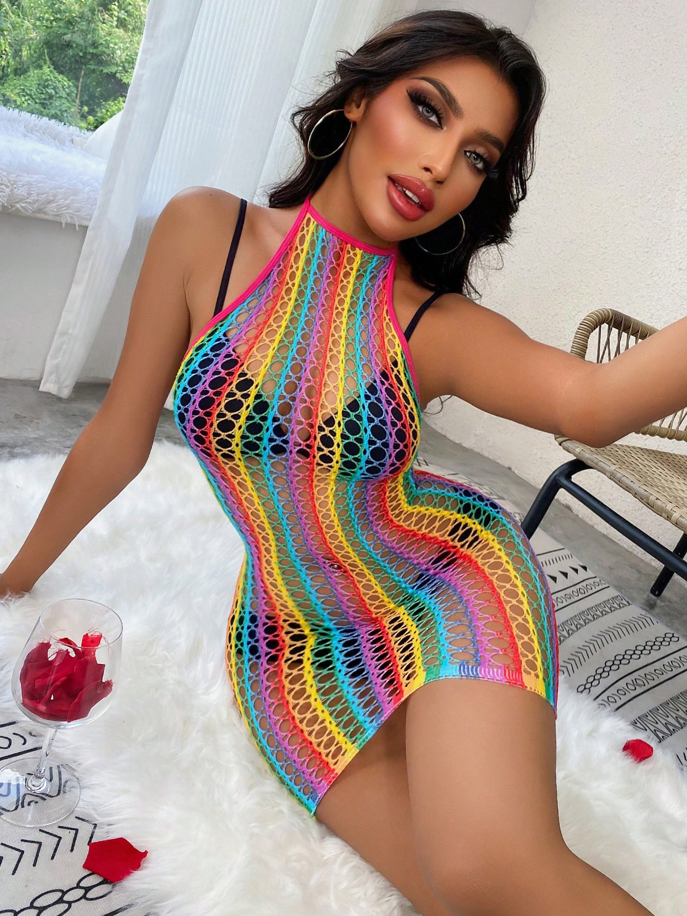 Robe de lingerie résille arc-en-ciel – Image 3