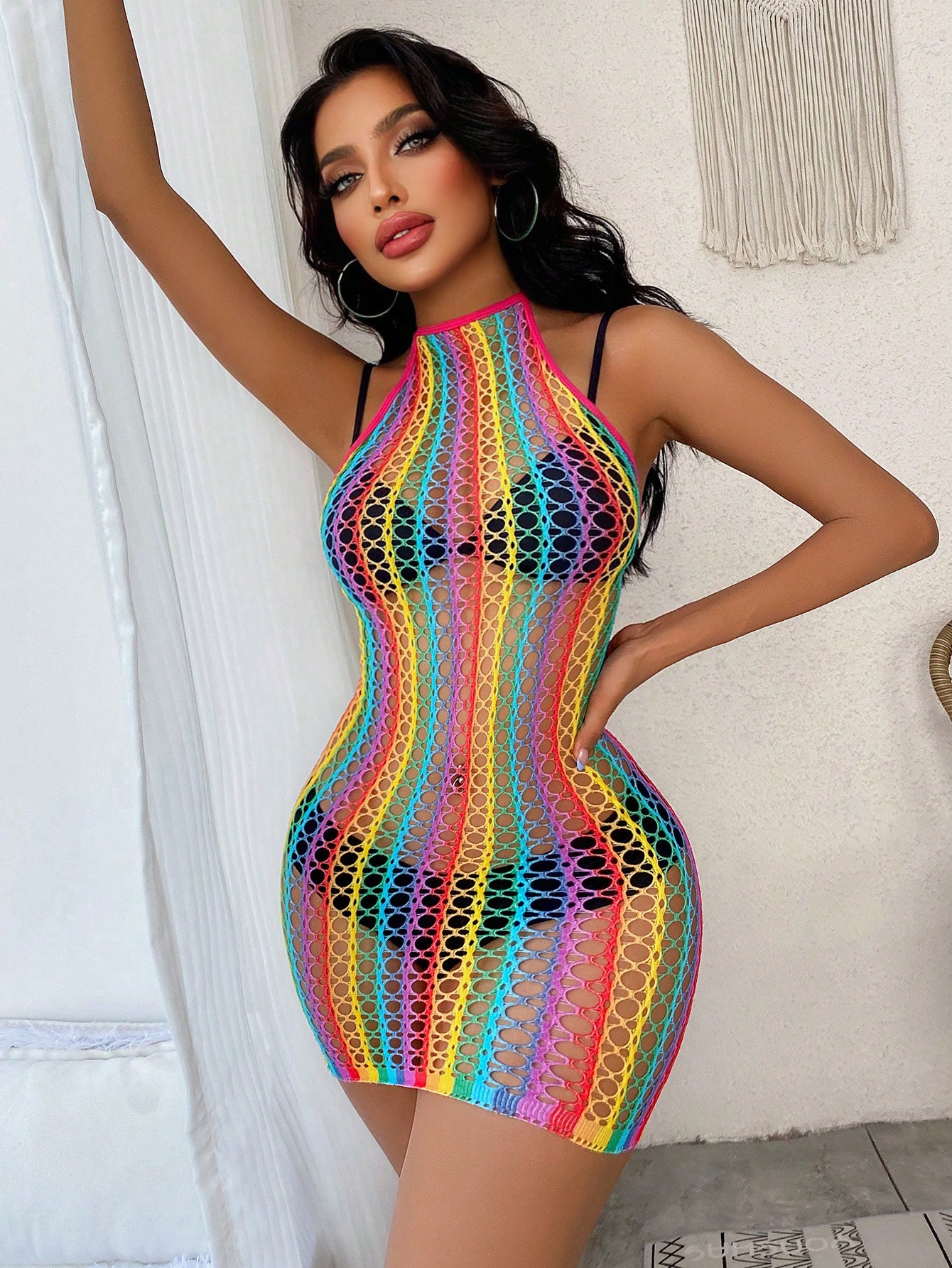Robe de lingerie résille arc-en-ciel – Image 9