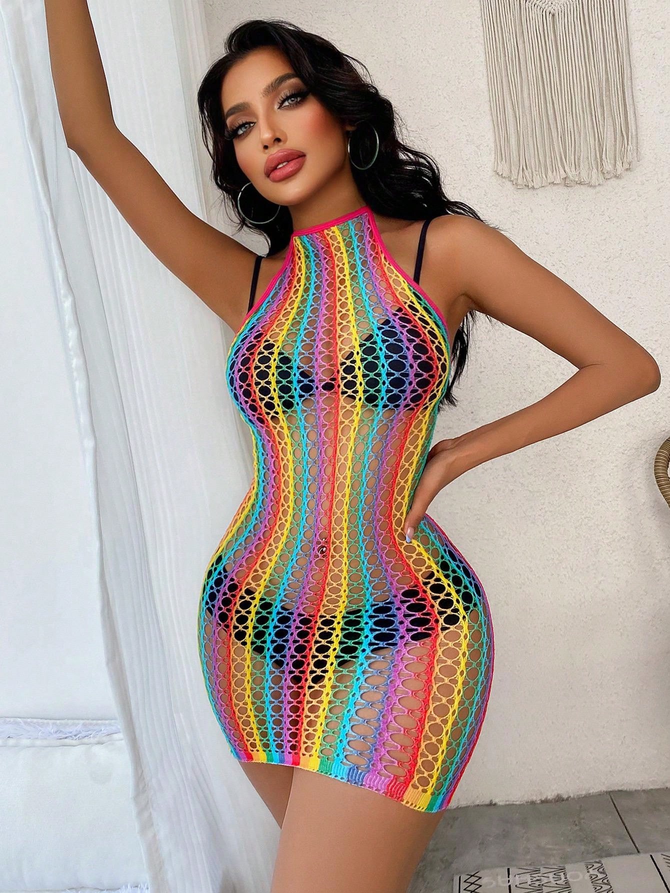 Robe de lingerie résille arc-en-ciel – Image 5